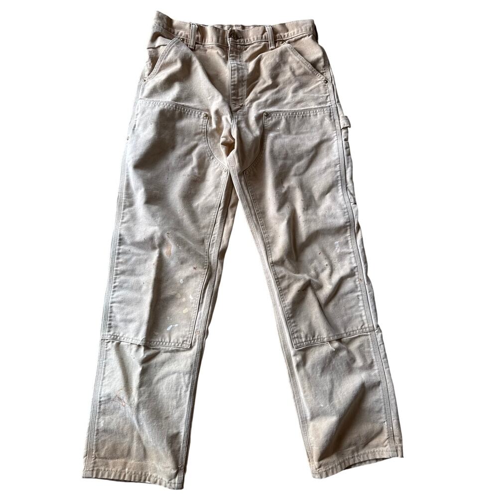Vintage Carhartt Faded Camel 31x32 Double Knee Canvas Rivetted Workwear Pants